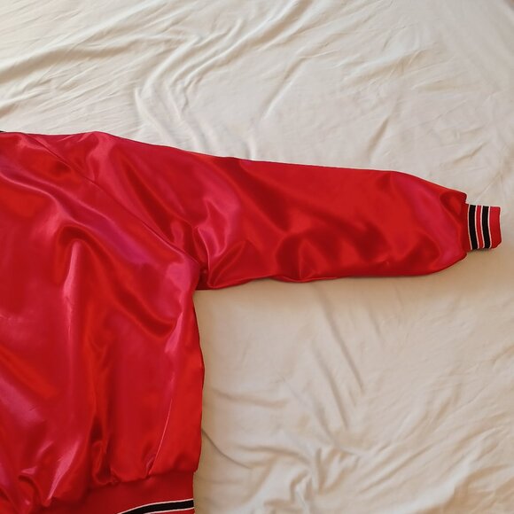 1980s Pla-Jac by Dunbrooke E-One Fire Trucks Red Satin Jacket Adult Large - Picture 7 of 16